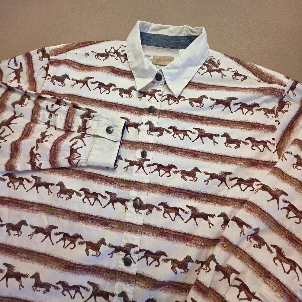 Wrangler Vintage 90s All-Over Running Horses Western Shirt White Red Sz XL